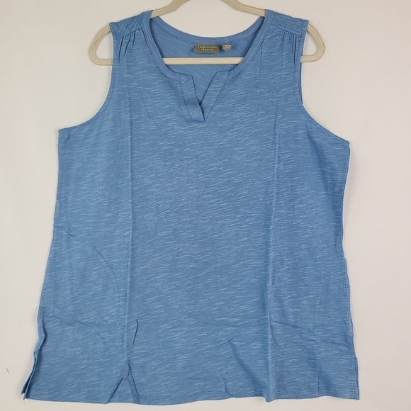 NEW NATURALS D & CO. Tank Top Women's Sz 1XP Blue Cotton Rayon Sleeveless Pocket - Picture 1 of 6